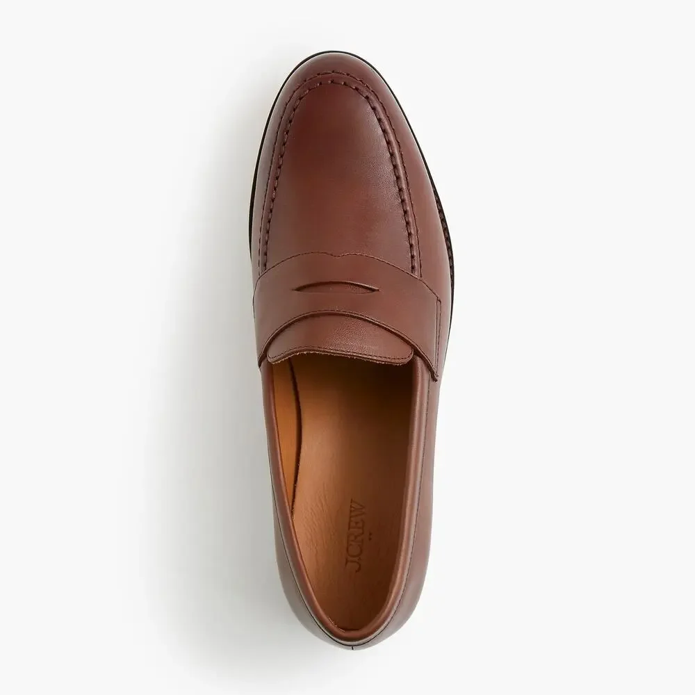J. Crew Men's Penny Loafers Shoes Comfort Leather Burnished Brown Size 9 NWOB